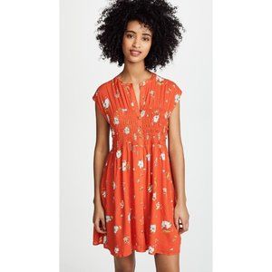 Free People Dress Greatest Day Smocked Button Down Orange Floral Mini